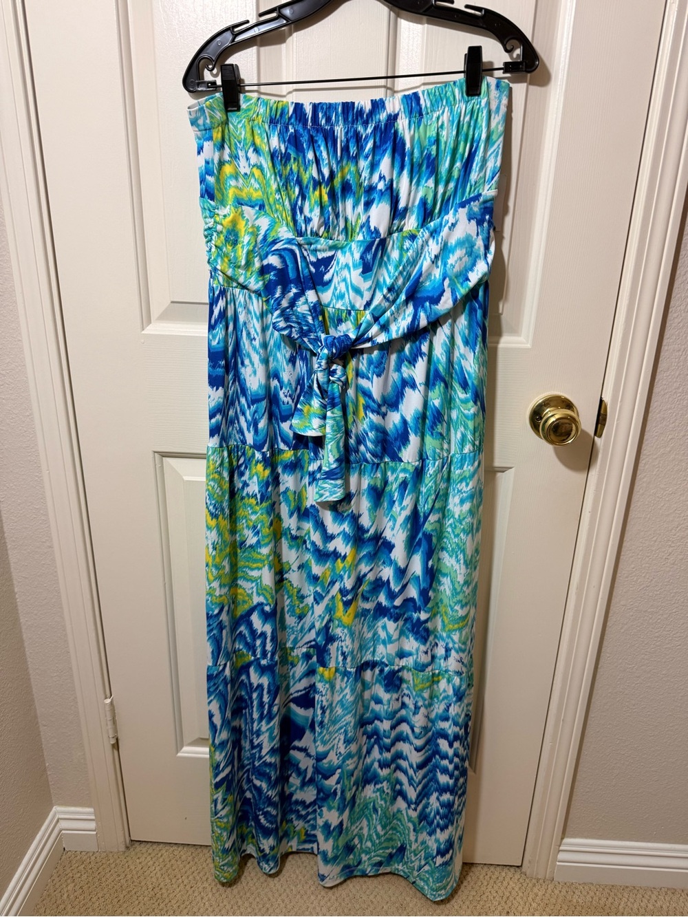 Donna Morgan Blue & Green Strapless Maxi Dress